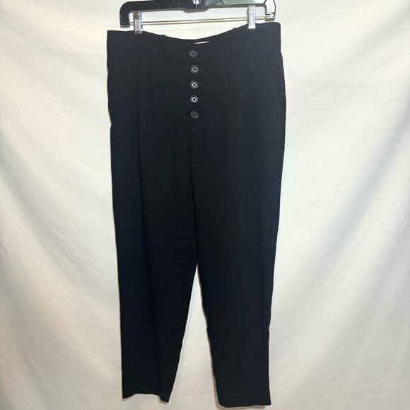 Anthropologie Sasha Button Fly Tapered Trousers Pant Black Corpcore Casual sz 6 - Picture 2 of 8